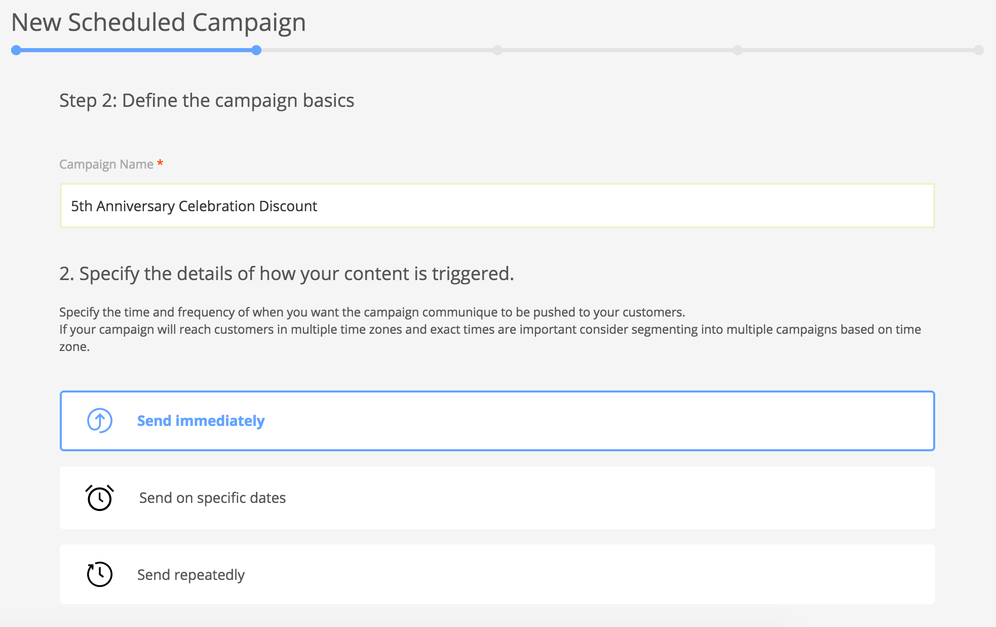 Scheduled campaigns real-time type