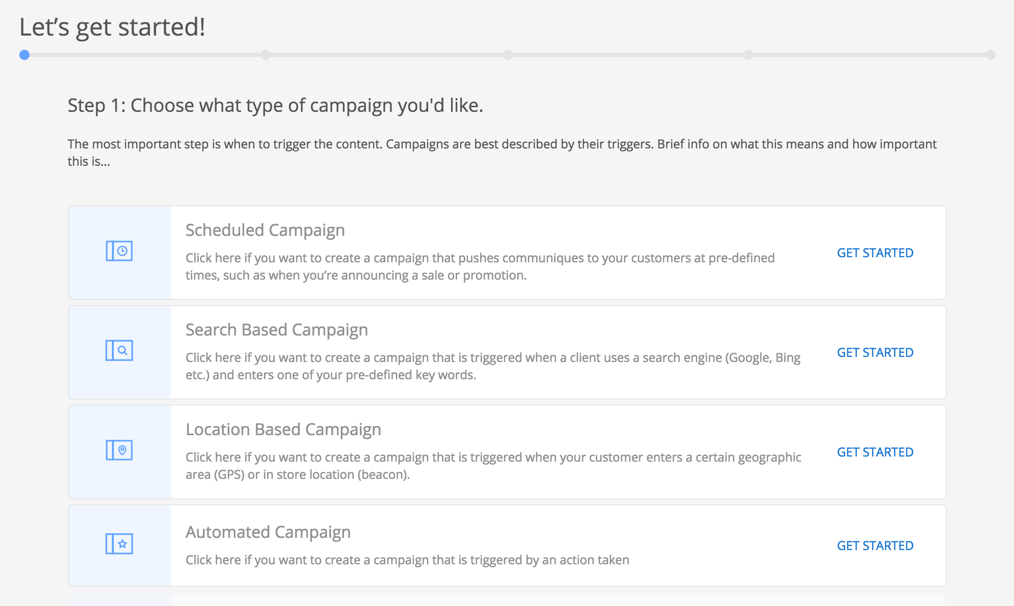 Create Campaign Step 1 (Type)